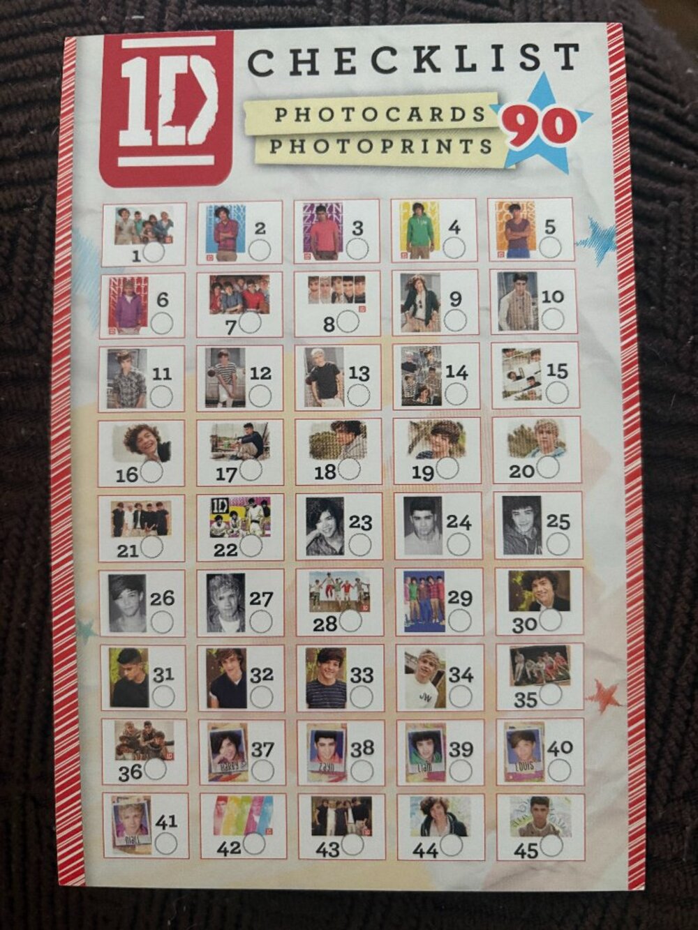 One Direction photocard checklist